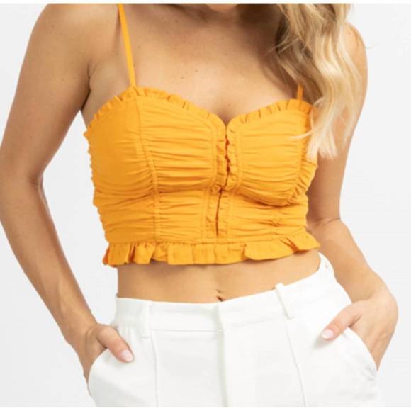NEW MNI LOS ANGELES sunset ruched crop top in orange - Picture 3 of 7